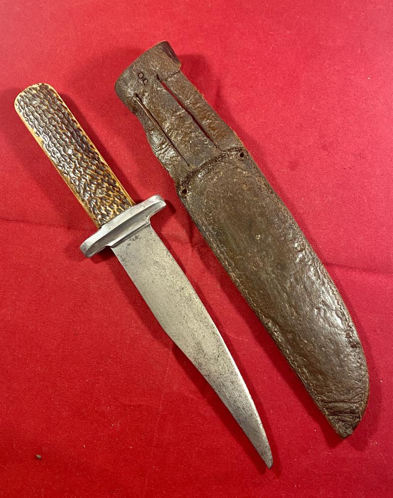 Rare WW2 British Army Auxiliary Unit Knife with Leather Sheath Named to “PAT”