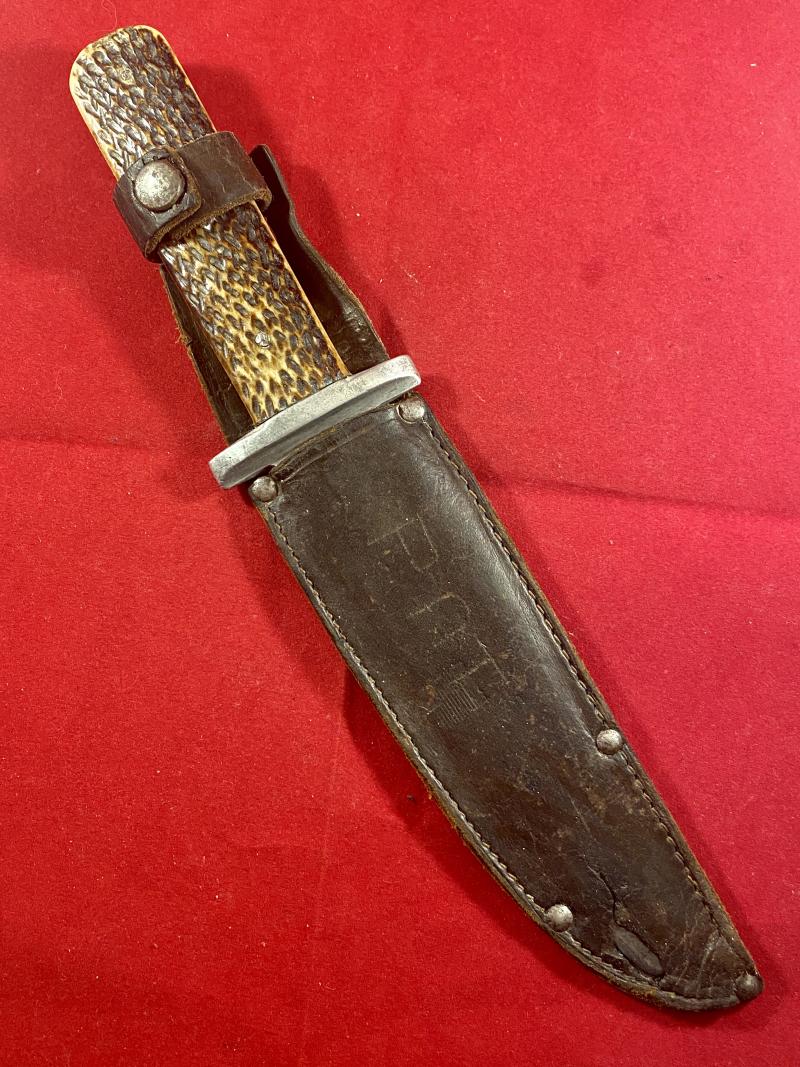 Rare WW2 British Army Auxiliary Unit Knife with Leather Sheath Named to “PAT”