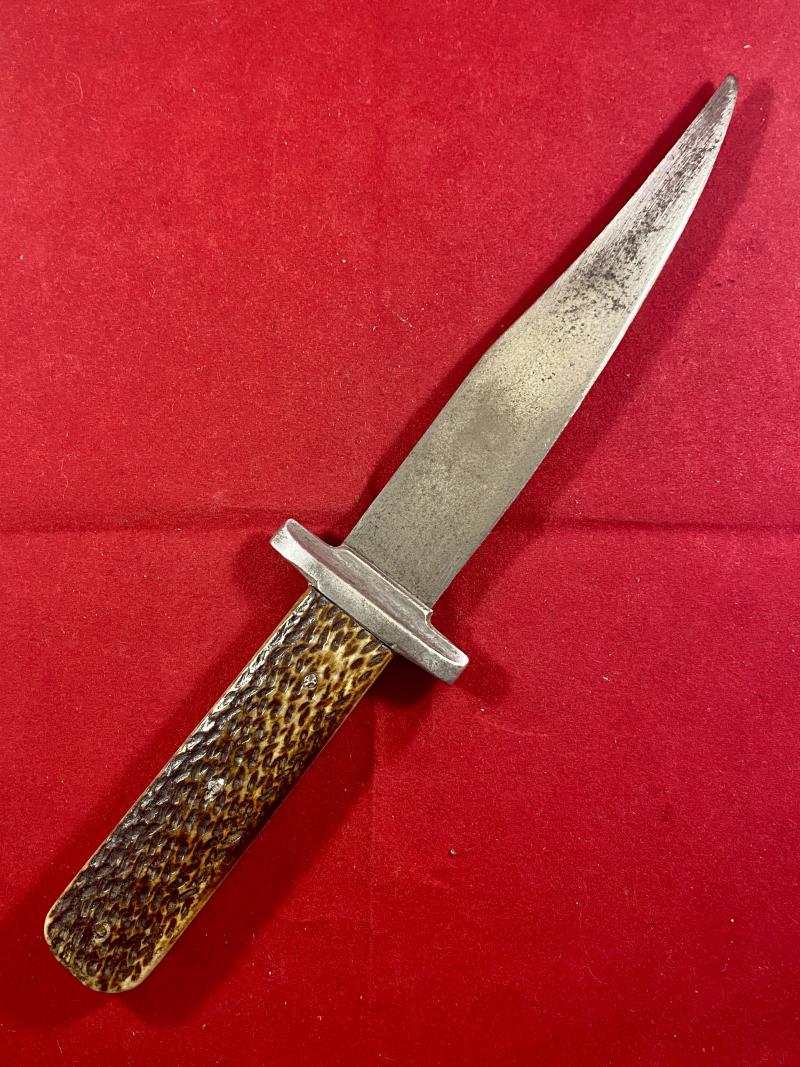 Rare WW2 British Army Auxiliary Unit Knife with Leather Sheath Named to “PAT”