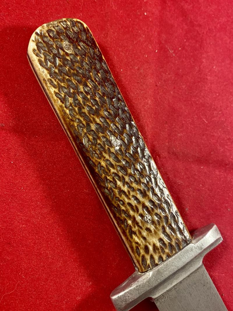 Rare WW2 British Army Auxiliary Unit Knife with Leather Sheath Named to “PAT”