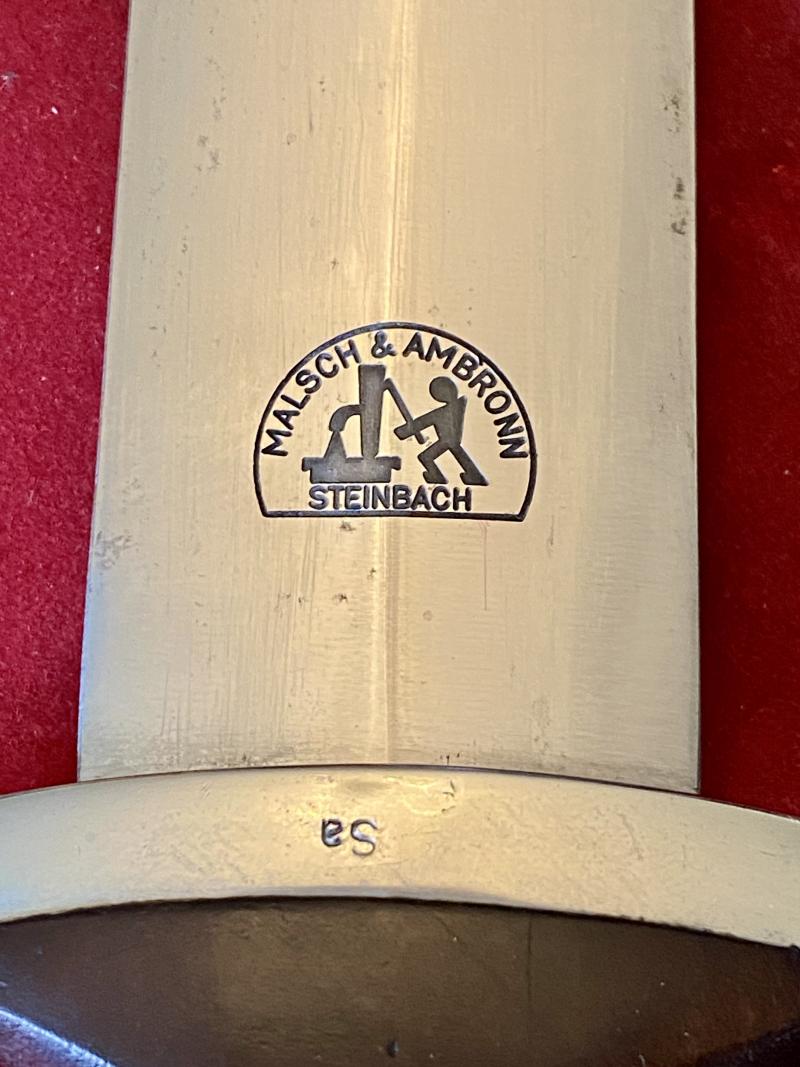 Near Mint WW2 German SA Dagger by MALSCH & AMBRONN STEINBACH Thuringia, with Original Short Hanger