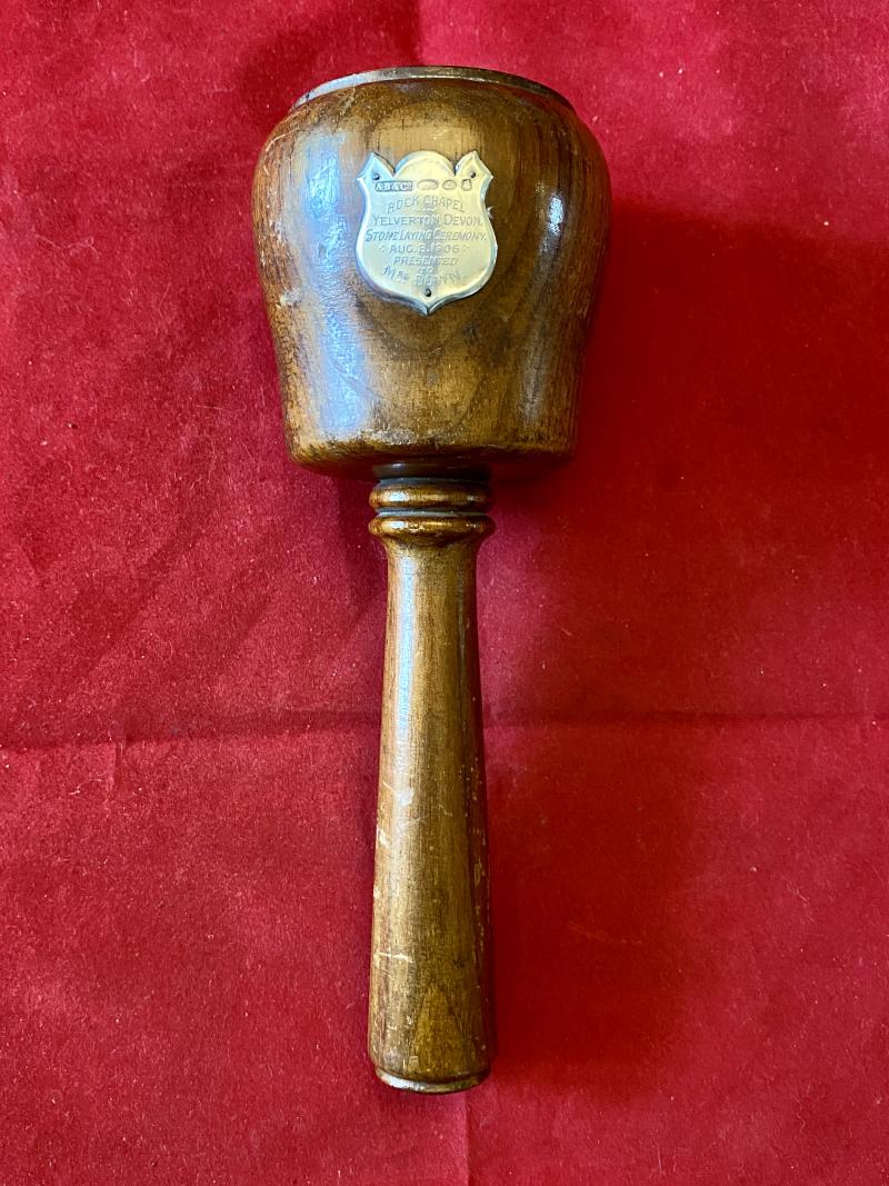 Antique Presentation Mallet to Mrs Down for Stone Laying Ceremony at Rock Chapel Yelverton Devon Aug 8th 1906