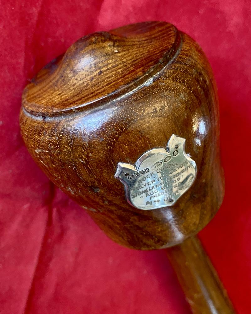 Antique Presentation Mallet to Mrs Down for Stone Laying Ceremony at Rock Chapel Yelverton Devon Aug 8th 1906