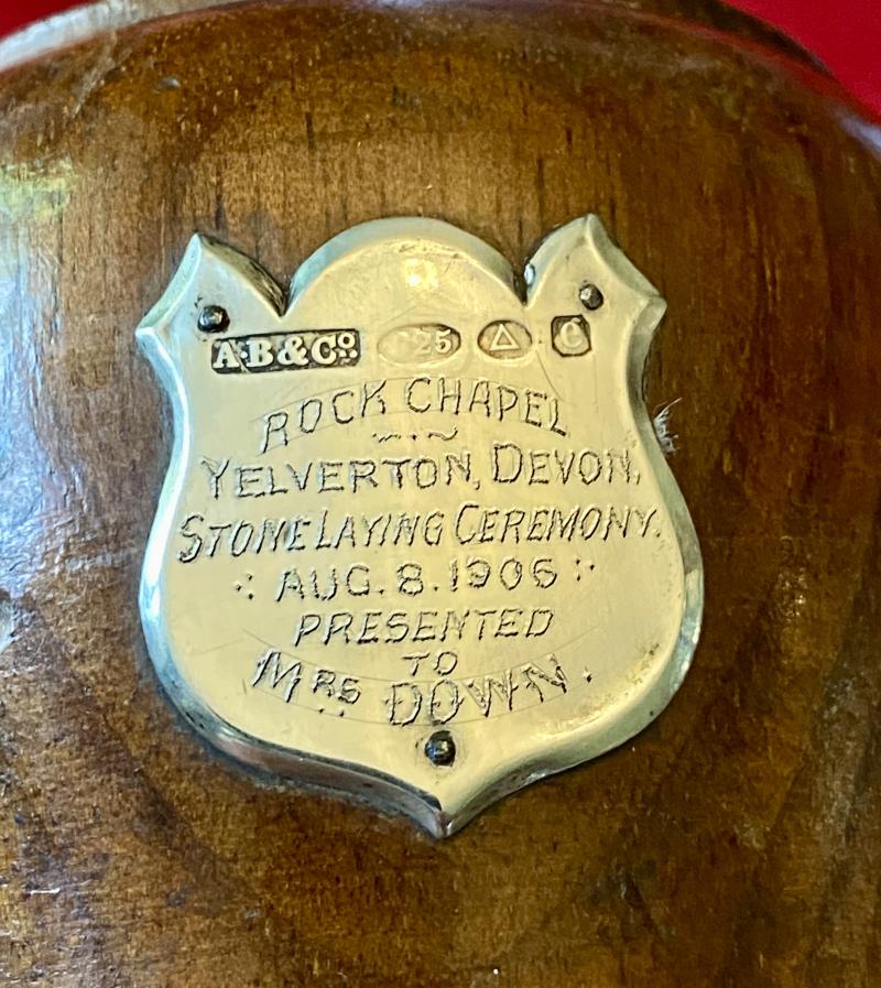 Antique Presentation Mallet to Mrs Down for Stone Laying Ceremony at Rock Chapel Yelverton Devon Aug 8th 1906