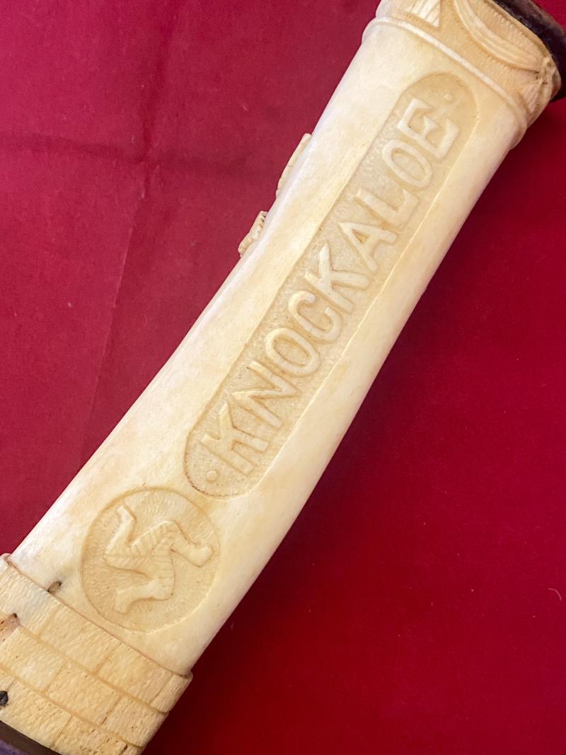 Stunning Pair of WW1 German POW 8” Cow Shinbones Carved with Roses - KNOCKALOE -I.O.M. “Legs of Man”