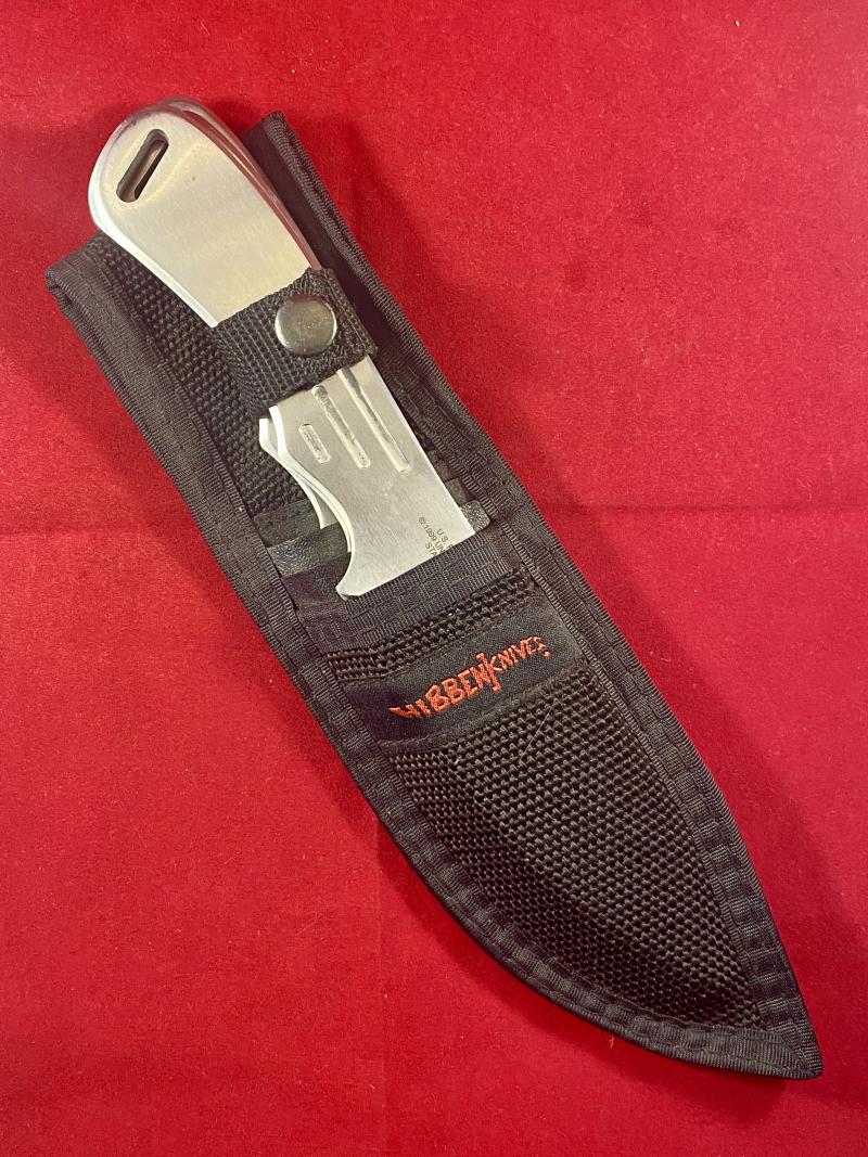 Mint Set of Three Gil Hibben Designed 8.6” Stainless Steel Throwing Knifes with Nylon Belt Sheath by United Cutlery, c2000