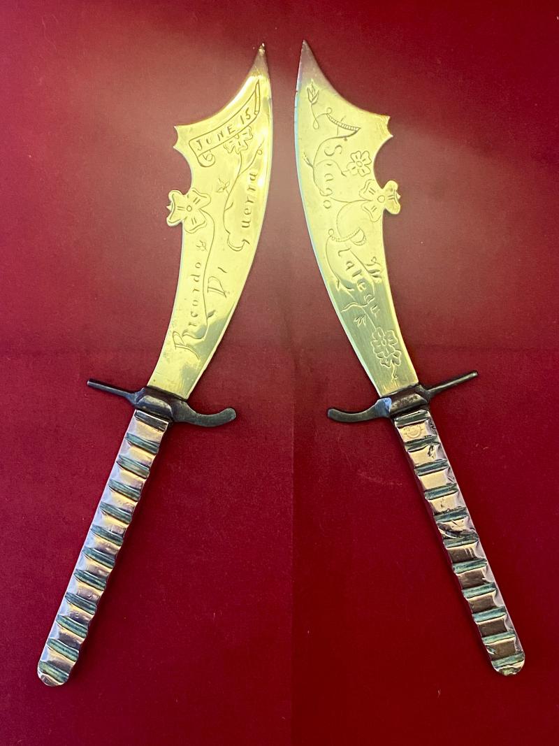 Pair of Italian WW1 Trench Art Letter Openers Commemorating the Battle of Solstice Italy - 15th June 1918