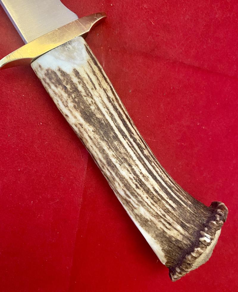 Impressive Bowie Knife with Mint 7.4” Steel Blade and Stag Antler Handle with Custom made Leather Sheath