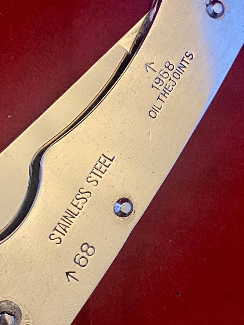 British Army Folding Two-Piece Stainless Steel Clasp or Jack Knife Dated 1968