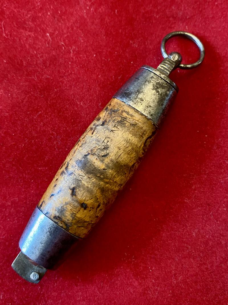 Miniature Antique Swedish Johan Engström of Eskilstuna - Curly Birch Barrel Knife with Concealed Folding Steel Blade