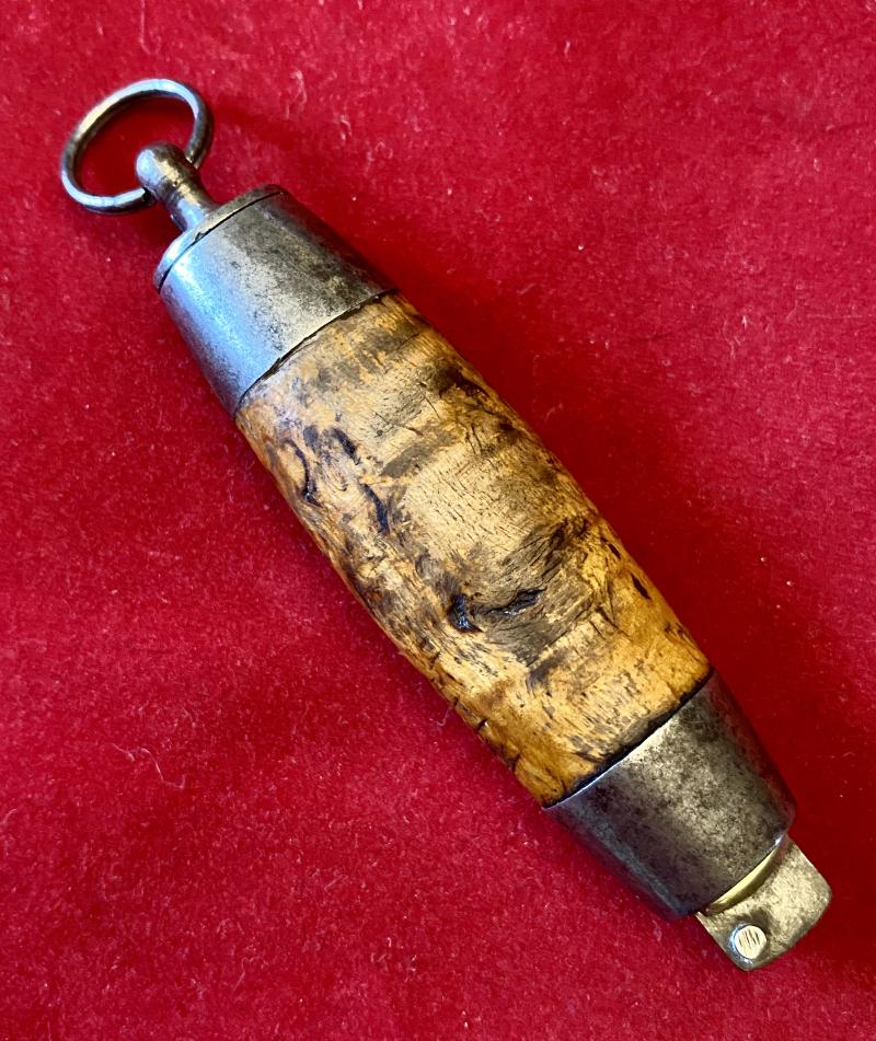 Miniature Antique Swedish Johan Engström of Eskilstuna - Curly Birch Barrel Knife with Concealed Folding Steel Blade