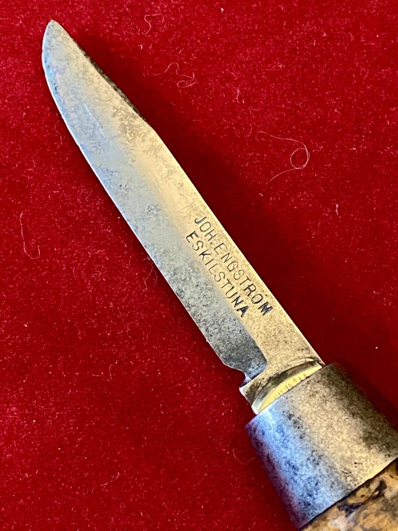 Miniature Antique Swedish Johan Engström of Eskilstuna - Curly Birch Barrel Knife with Concealed Folding Steel Blade