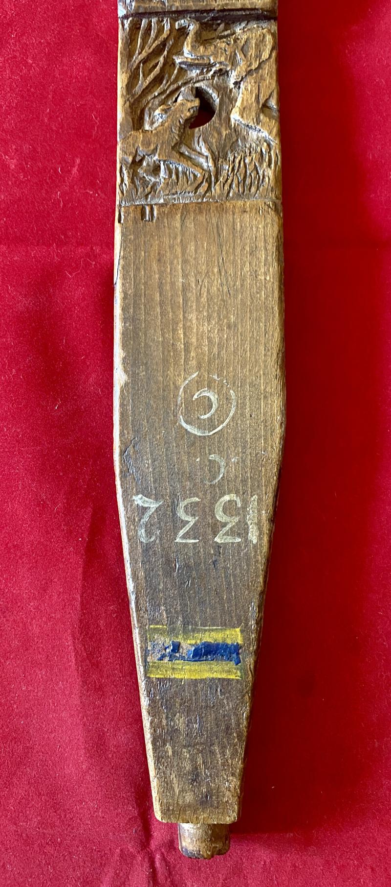 Unique WW2 British POW Hand Carved Wooden “Arm of a Chair” linked to the Royal Artillery