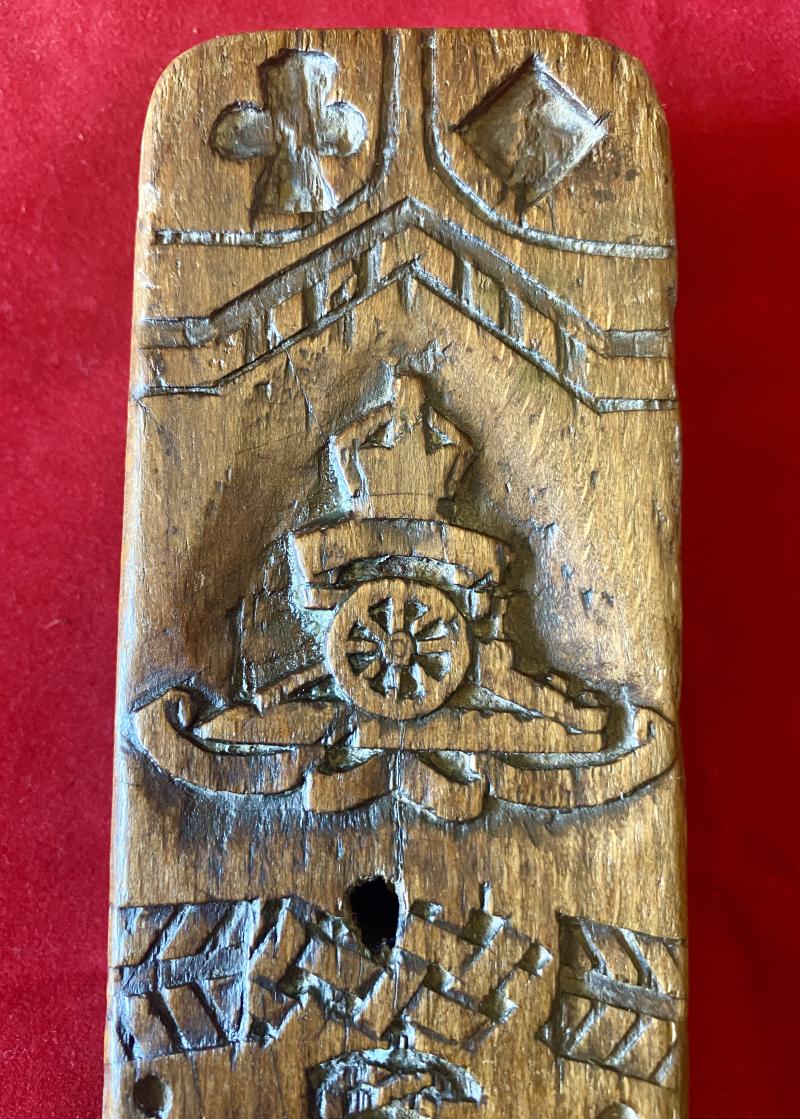 Unique WW2 British POW Hand Carved Wooden “Arm of a Chair” linked to the Royal Artillery