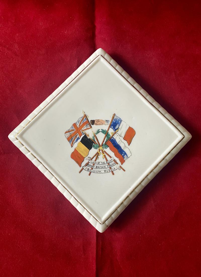 WW1 Commemorative China Teapot Stand Depicting THE FLAGS OF THE ALLIES by W.H. GOSS