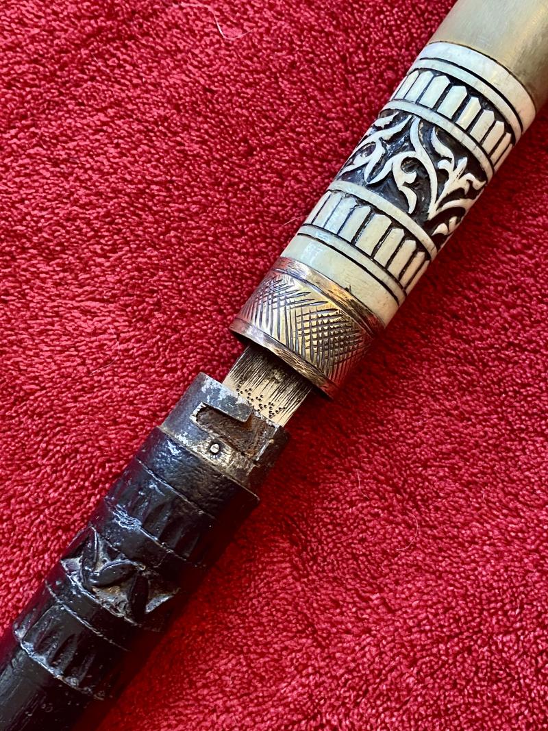Antique Indian Sword Stick with Horn and Carved Bone Handle