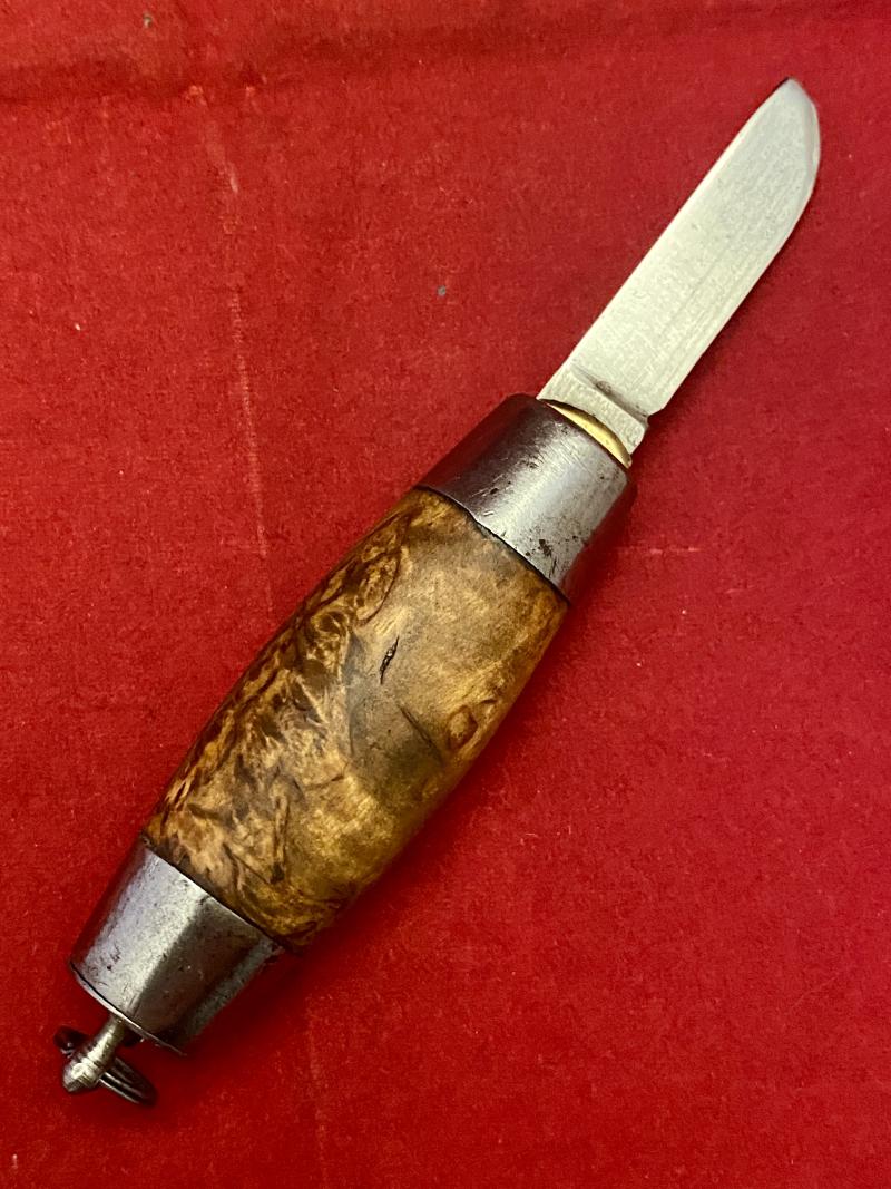 Miniature Antique Swedish Curly Birch Barrel Knife by Aktiebolaget Pontus Holmberg of Eskilstuna