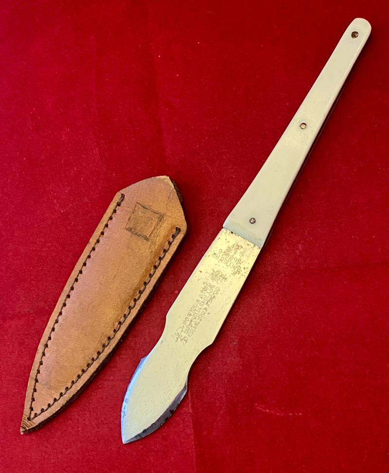 Vintage Throwing Knife and Leather Sheath by J. Nowill and Sons Sheffield England c1952