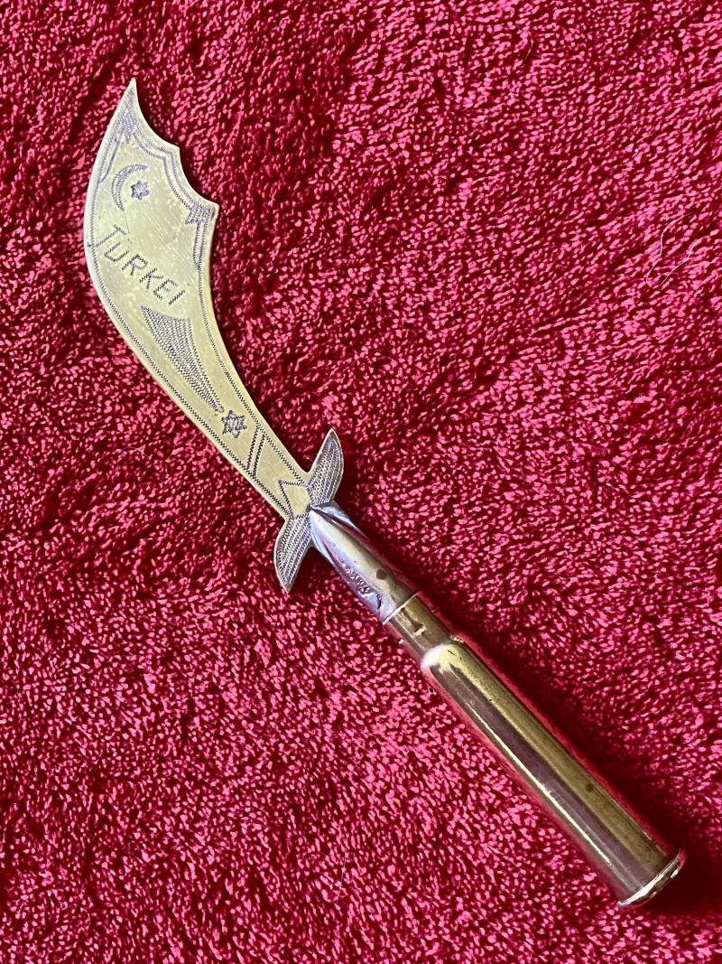 Unusual WW1 Turkish-Ottoman and Austro-Hungarian Bullet Trench Art Letter Opener 1919