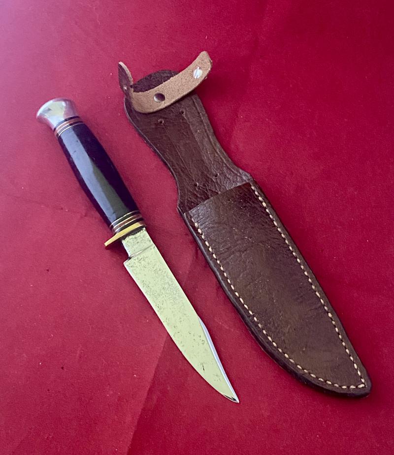 Vintage Scout Knife by William Rodgers “I CUT MY WAY” with Stacked Leather Grip and New Handmade Leather Sheath