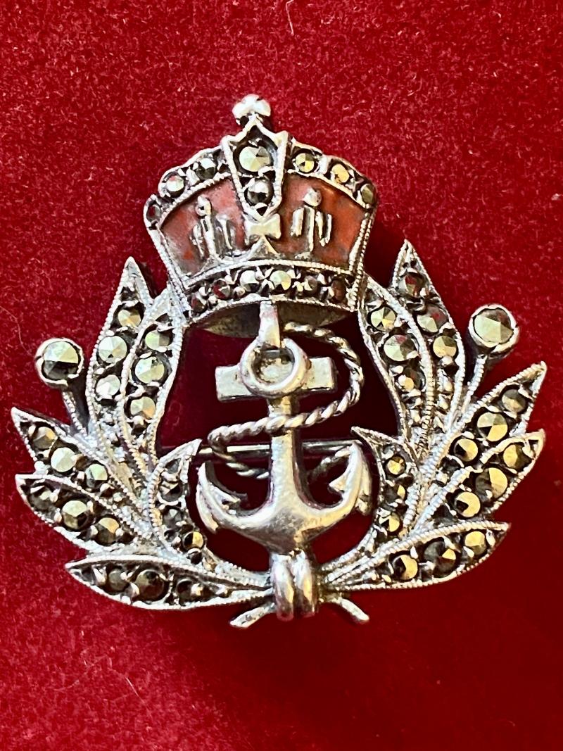Mint Silver, Enamel and Marcasite Royal Navy Sweetheart Brooch c1930