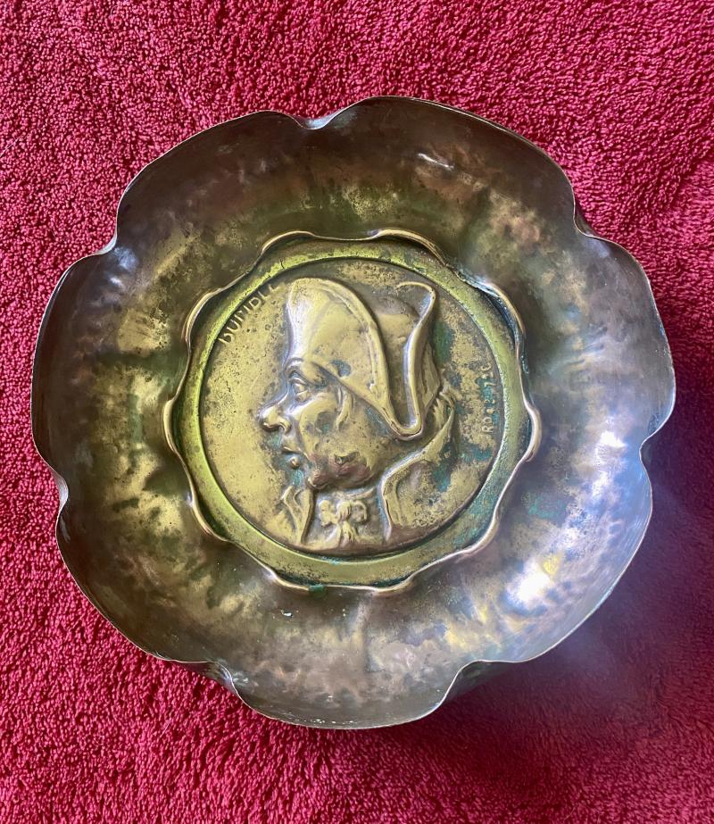 Antique 5.5” Copper Dish Set with the Raised Profile of Mr Bumble from Charles Dickens Novel Oliver Twist c1886