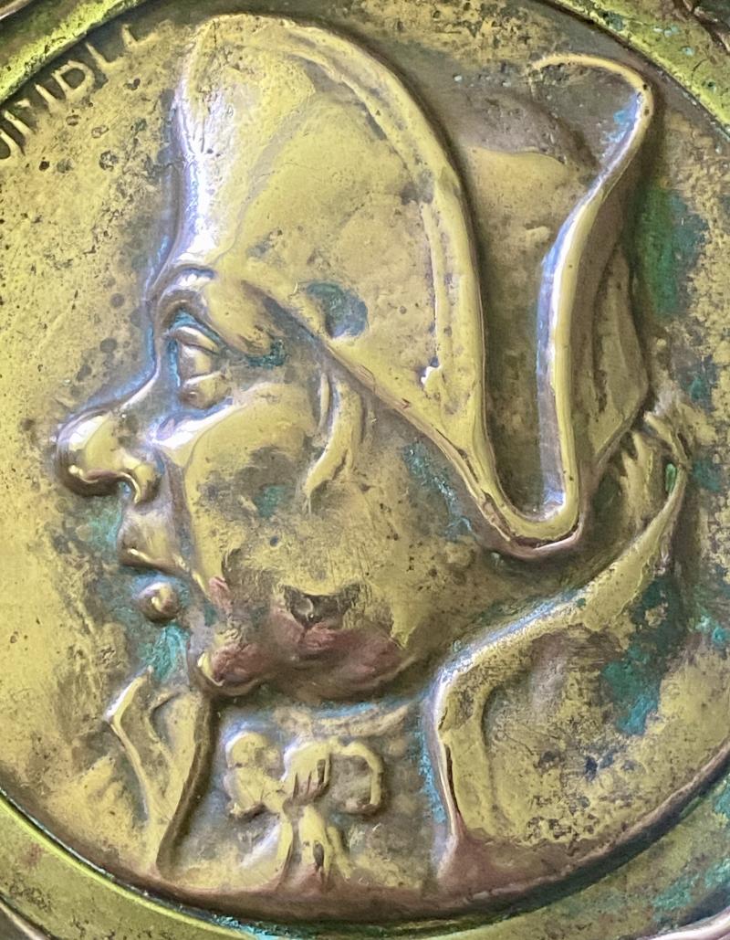 Antique 5.5” Copper Dish Set with the Raised Profile of Mr Bumble from Charles Dickens Novel Oliver Twist c1886