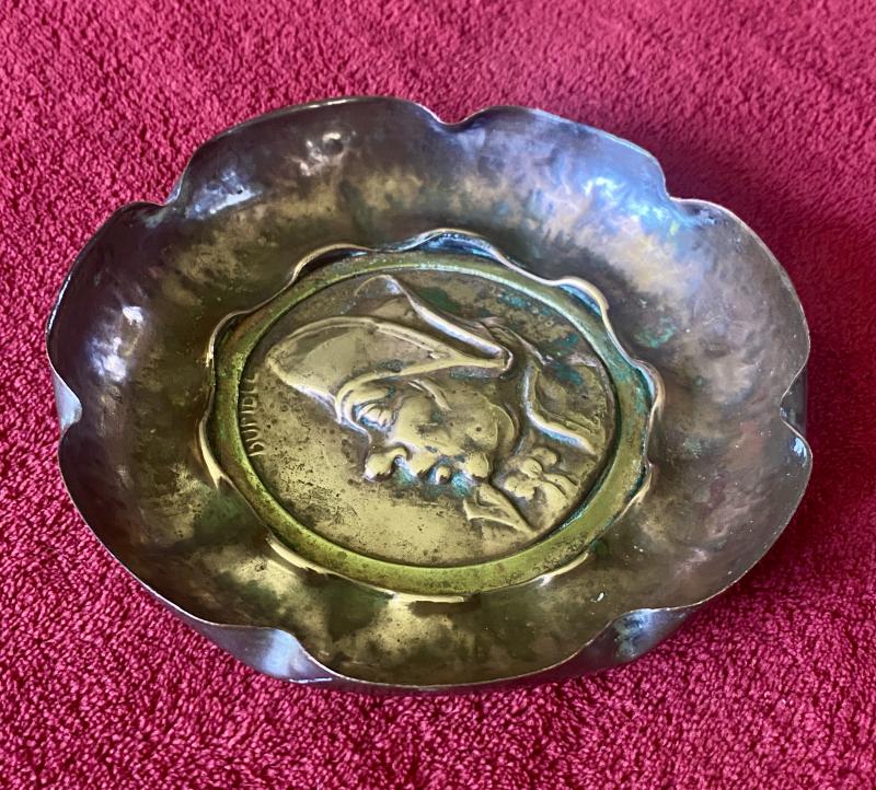 Antique 5.5” Copper Dish Set with the Raised Profile of Mr Bumble from Charles Dickens Novel Oliver Twist c1886