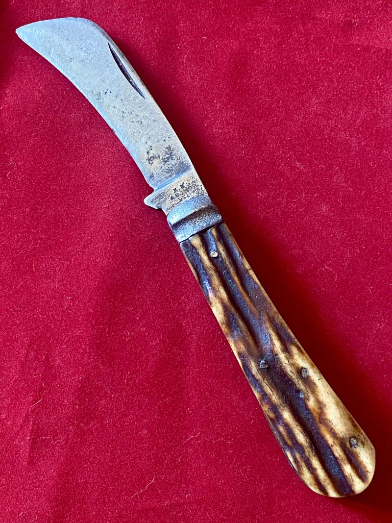 Antique Pruning Knife with Stag Horn Grip Scales by R.H. or K.H. & Sons Ltd - Sheffield