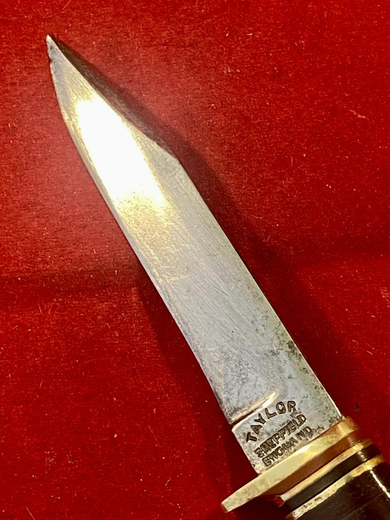 Small Vintage Bowie Knife with 2.75” Blade and Stacked Leather Grip by TAYLOR of Sheffield