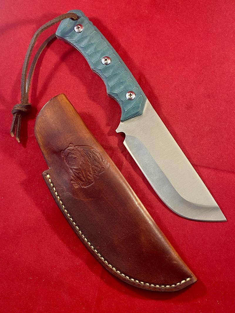 Mint Survival Knife with 5” Stainless Steel Fixed Blade, Green Textured Grip and Custom made Leather Sheath