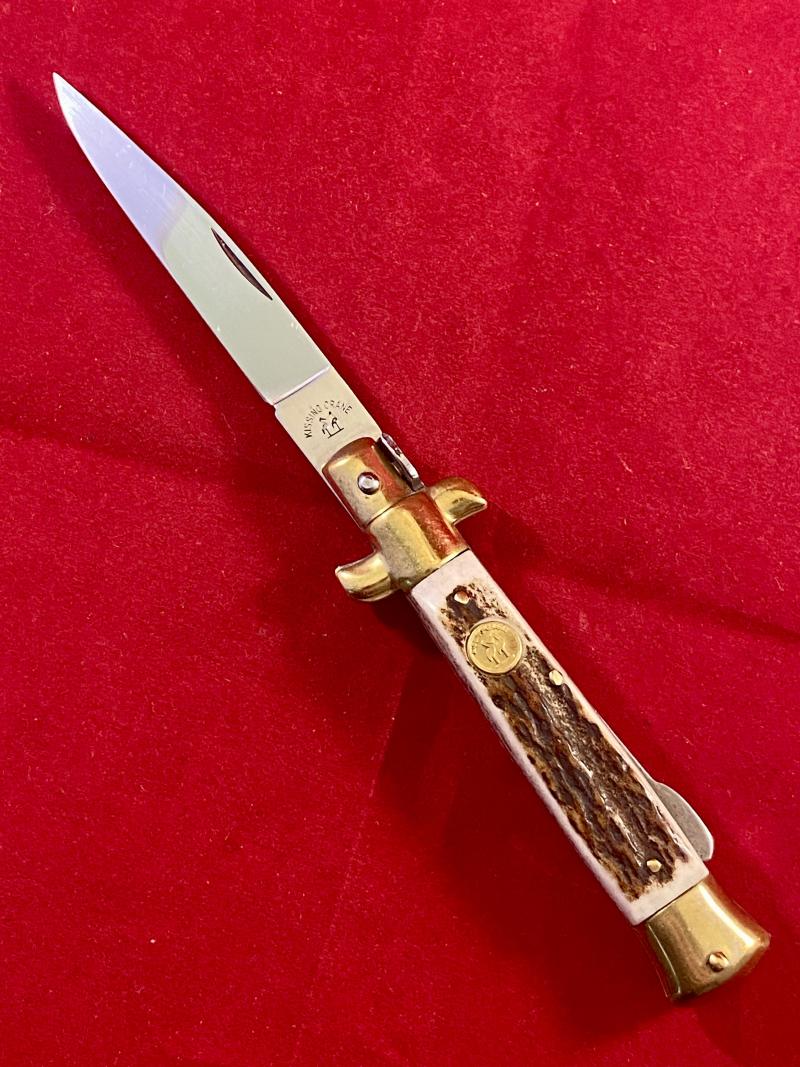 Mint Kissing Crane KC 46 Stag Grip Manual Folding Stiletto Knife with 3” Blade