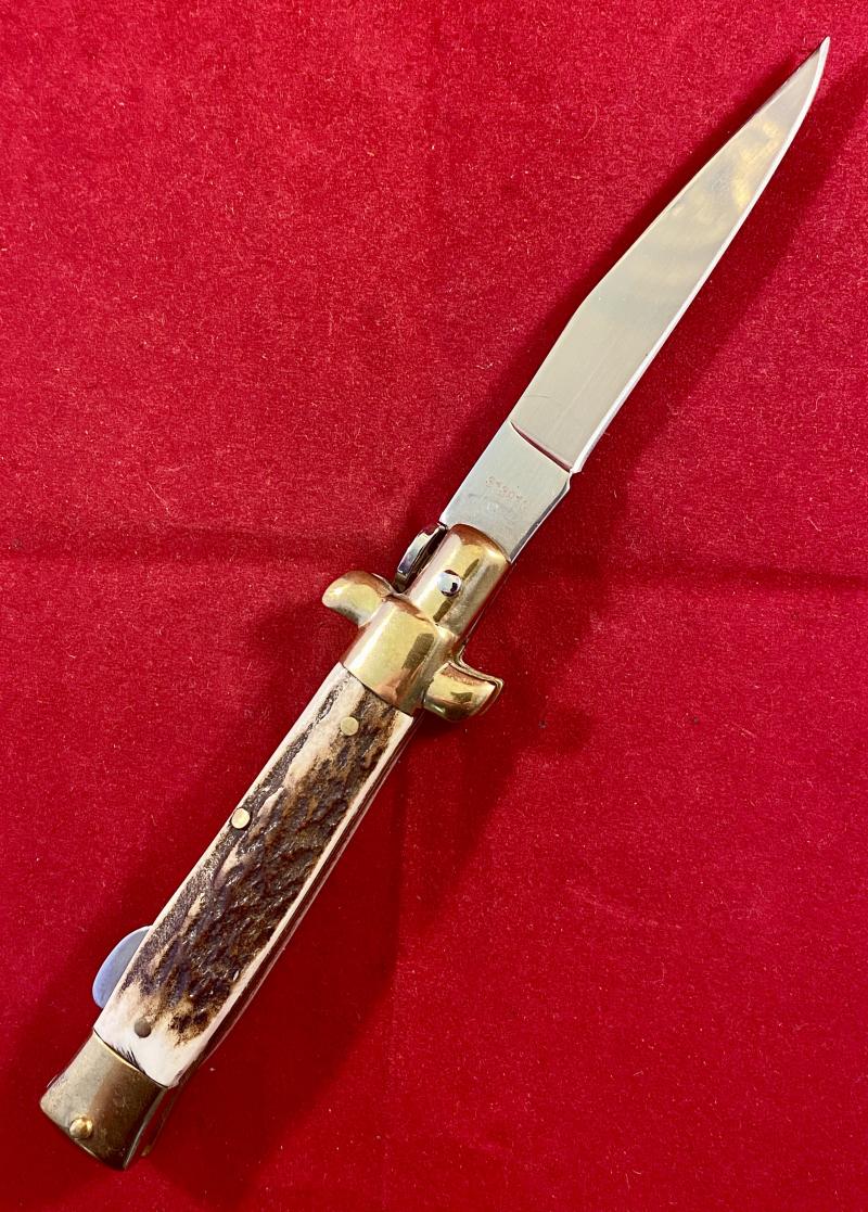 Mint PUMA TEC Stag Grip Manual Folding Stiletto Knife with 3” Blade