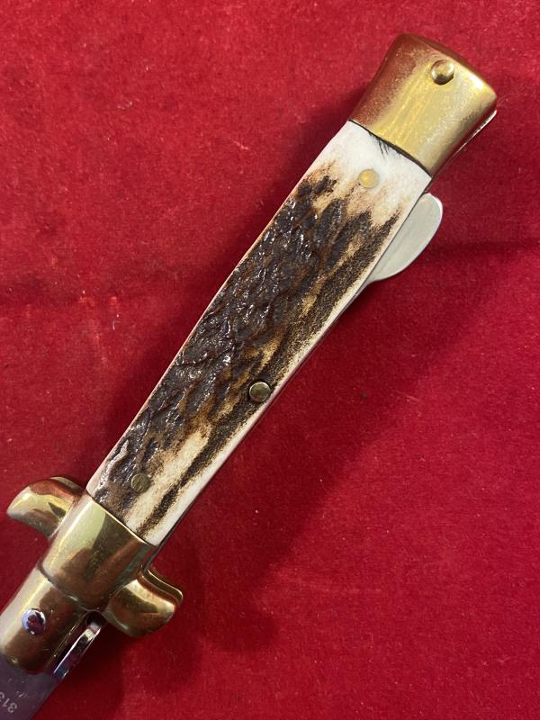 Mint PUMA TEC Stag Grip Manual Folding Stiletto Knife with 3” Blade