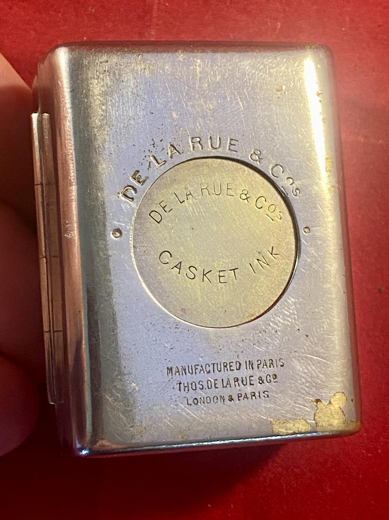 Antique Nickel Plated “Casket Ink” Travelling Inkwell by De La Rue & Co. Paris c1910