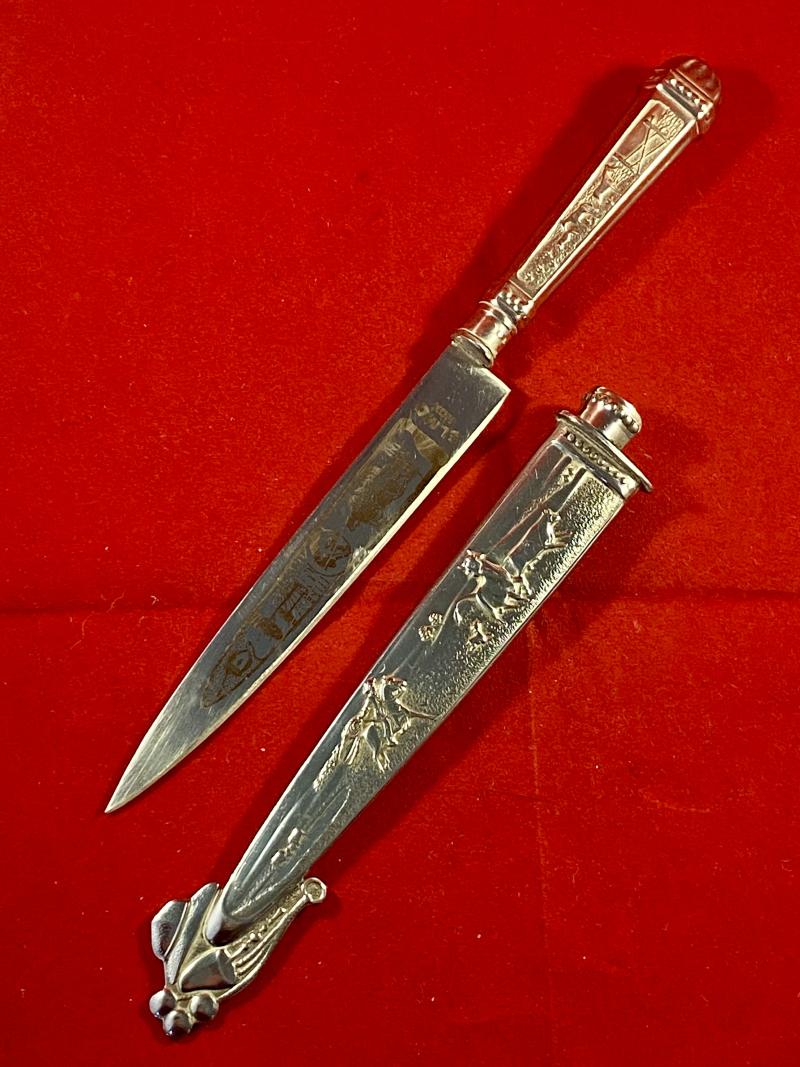 Mint Vintage South American Gaucho Cowboy Knife with 5” Etched Blade and Silver Fittings by ‘ELMO’ Gazzola & Travi, Rio Grande do Sul of Brazil