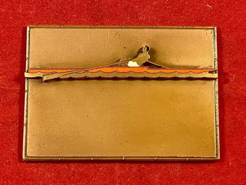 Impressive Small Unused Vintage Copper and Enamel Rowing Award Plaque