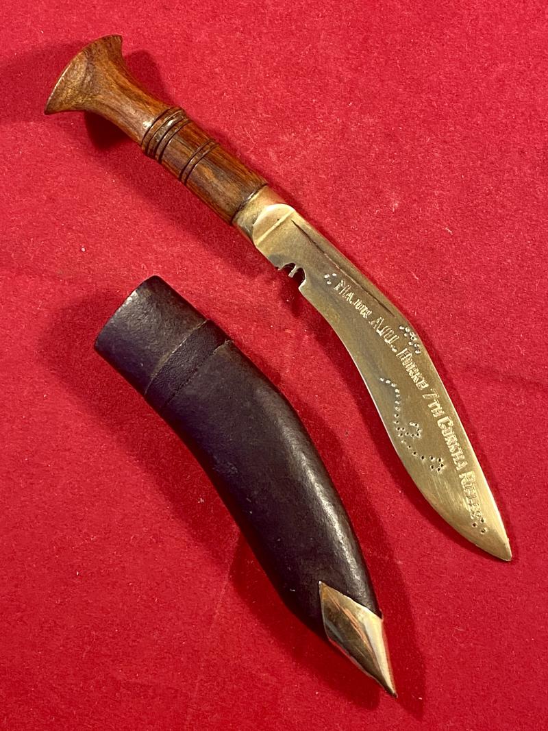 Miniature Kukri Knife with Engraved Dedication to “Major A.O.L Burke 7th Gurkha Rifles” of the Indian Army WW2