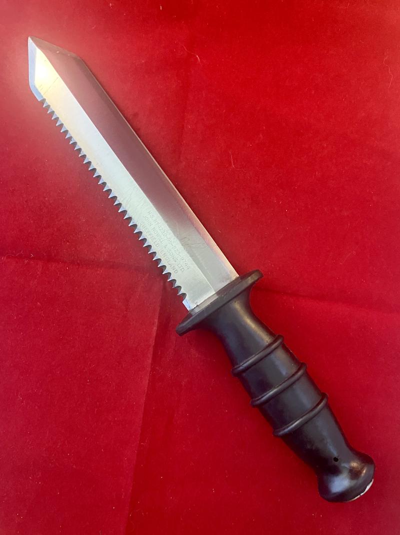 Royal Navy Divers Knife N.S. No. 4220-99-523-9744 by John Nowill & Sons Ltd with Black Plastic Sheath c1970