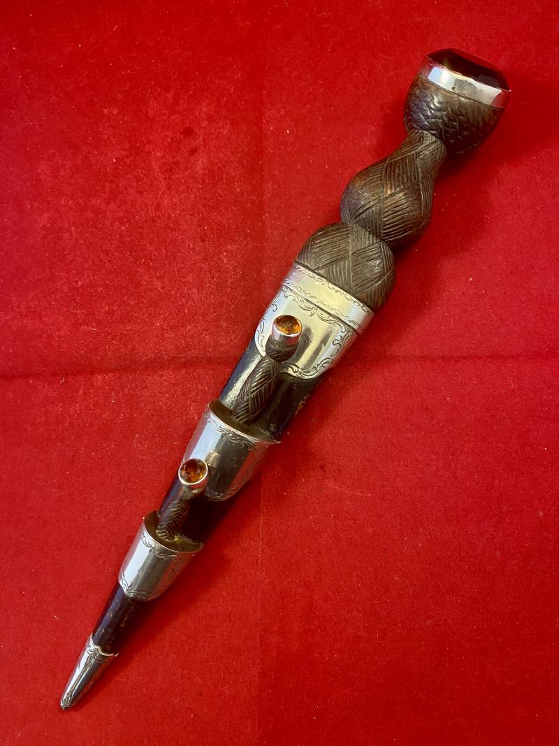 Fine Victorian “Dummy” 10.5” Scottish Dirk with Silver Fittings and Coloured Stones