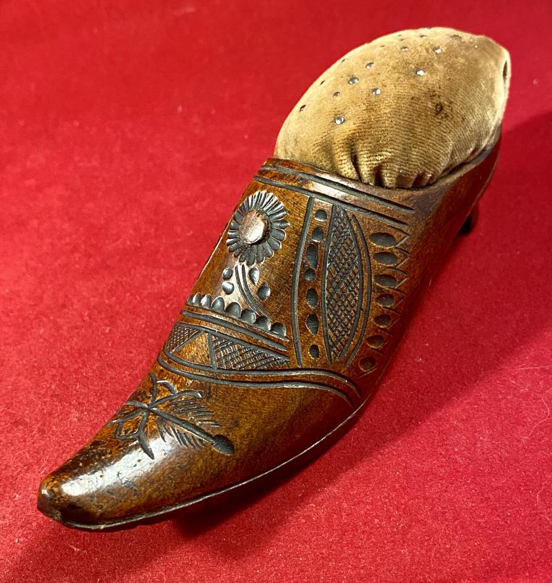 Rare Anglo-Boer War - POW made Wooden Shoe Pin Cushion – Bermuda c1902