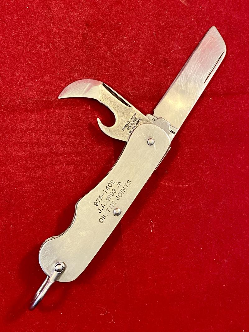 Vintage British Army Folding 2-Piece Stainless Steel Clasp or Jack Knife by Joseph Adams Dated 1993