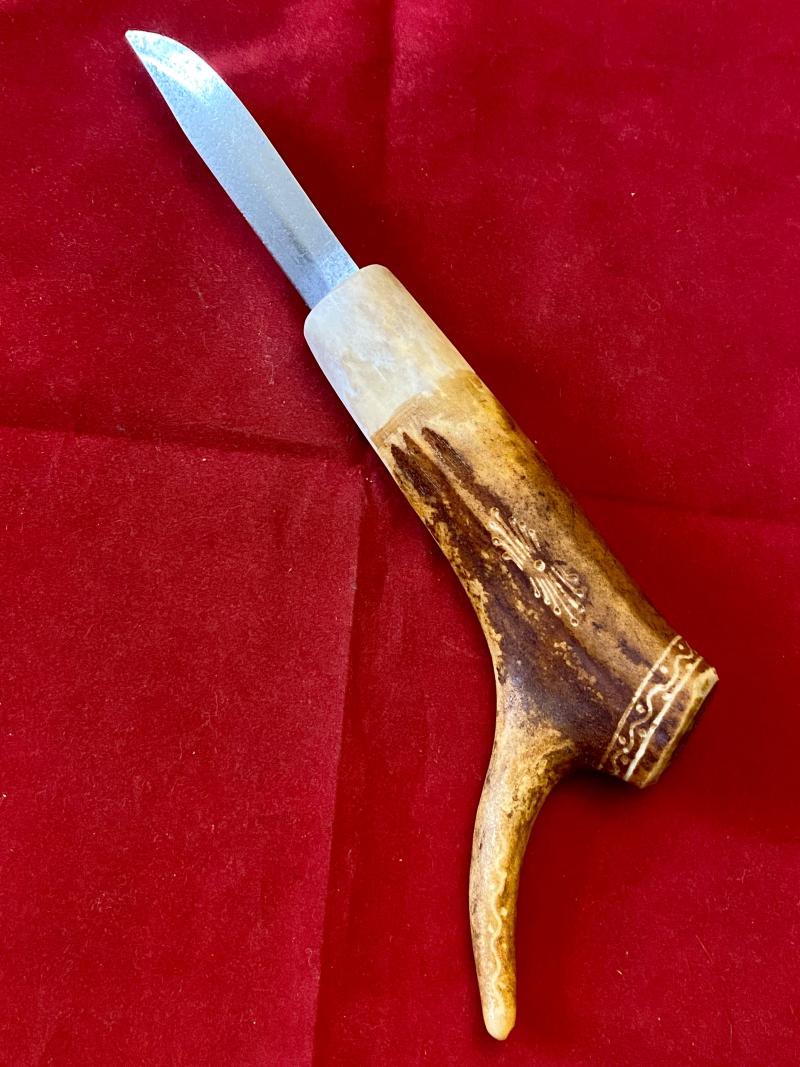 Vintage Traditional Decorated Sami Knife made from Reindeer Antler