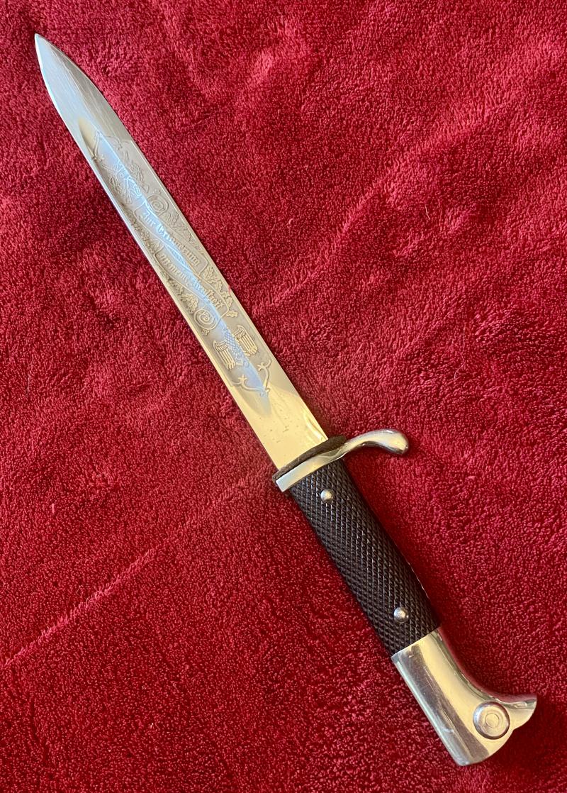 Near Mint Original WW2 German K98 Dress Bayonet with Etched Blade by Eickhorn with Scabbard and Leather Frog