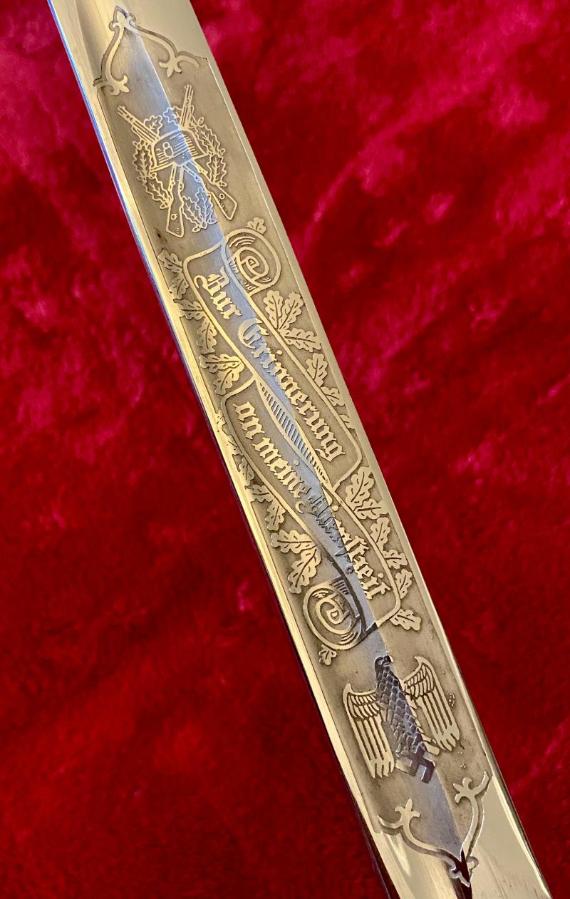 Near Mint Original WW2 German K98 Dress Bayonet with Etched Blade by Eickhorn with Scabbard and Leather Frog