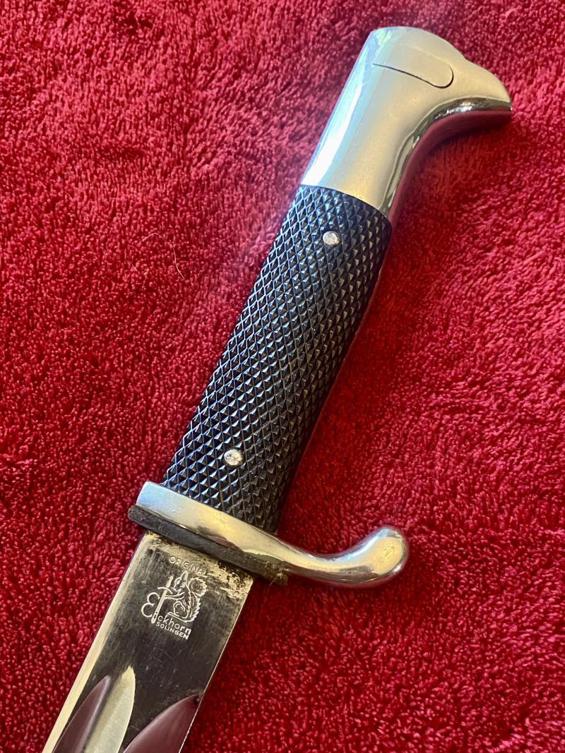 Near Mint Original WW2 German K98 Dress Bayonet with Etched Blade by Eickhorn with Scabbard and Leather Frog