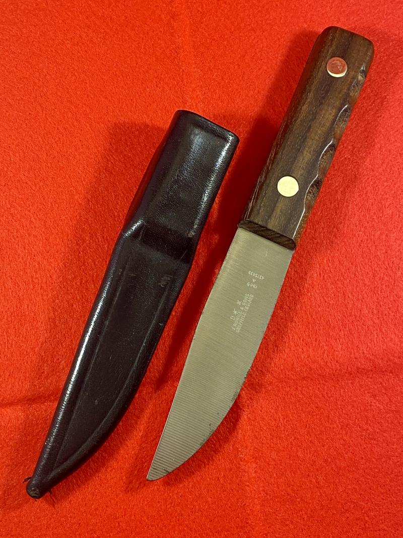 Vintage British Royal Navy Deck Knife with Leather Sheath by J. Nowill & Sons dated 1989