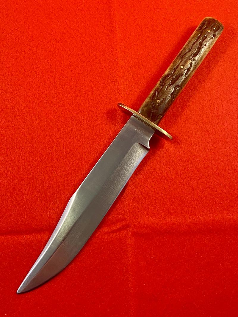Antique Stag Handled Clip Point Bowie Knife with new Custom made Black Leather Sheath