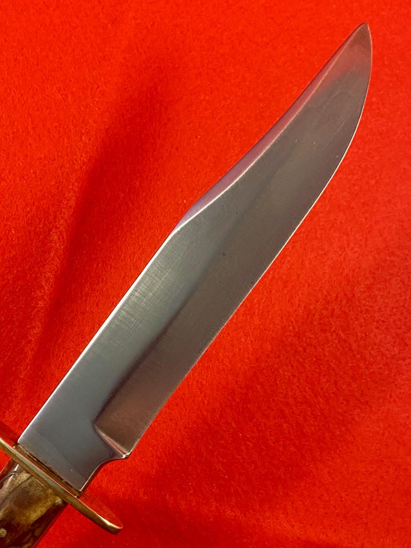 Antique Stag Handled Clip Point Bowie Knife with new Custom made Black Leather Sheath