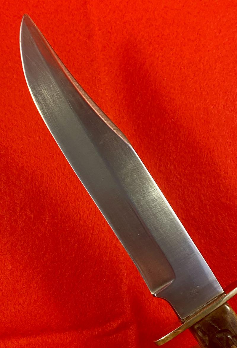 Antique Stag Handled Clip Point Bowie Knife with new Custom made Black Leather Sheath